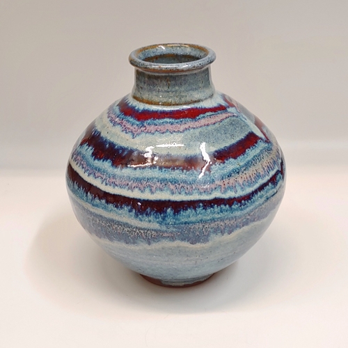 #221151 Vase Short Blue, Red, White $24 at Hunter Wolff Gallery